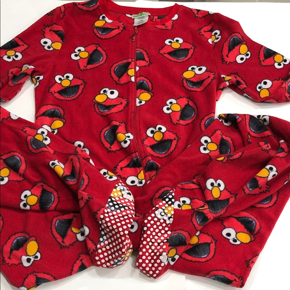 Adult Sesame Street Red Elmo Footed Onesie – XS